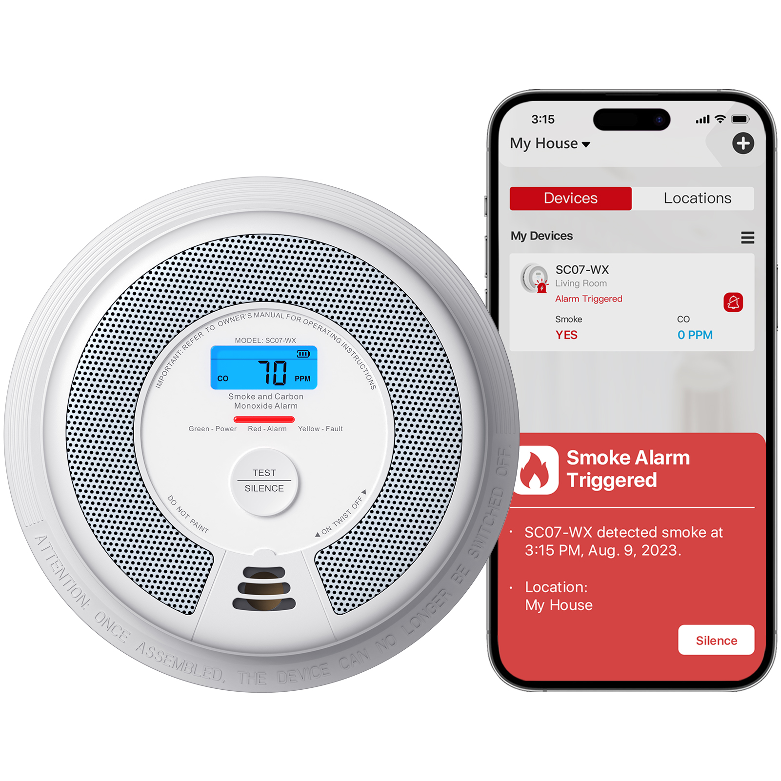 SC07-WX Wi-Fi Kombine Alarm - Duman ve karbon monoksit akıllı dedektörü 3